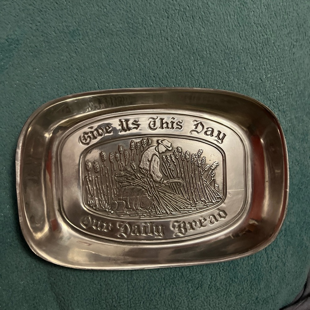 Vintage Pewter Tray-Give Us This Day Our Daily Bread By Leonard Duratale  Rare
